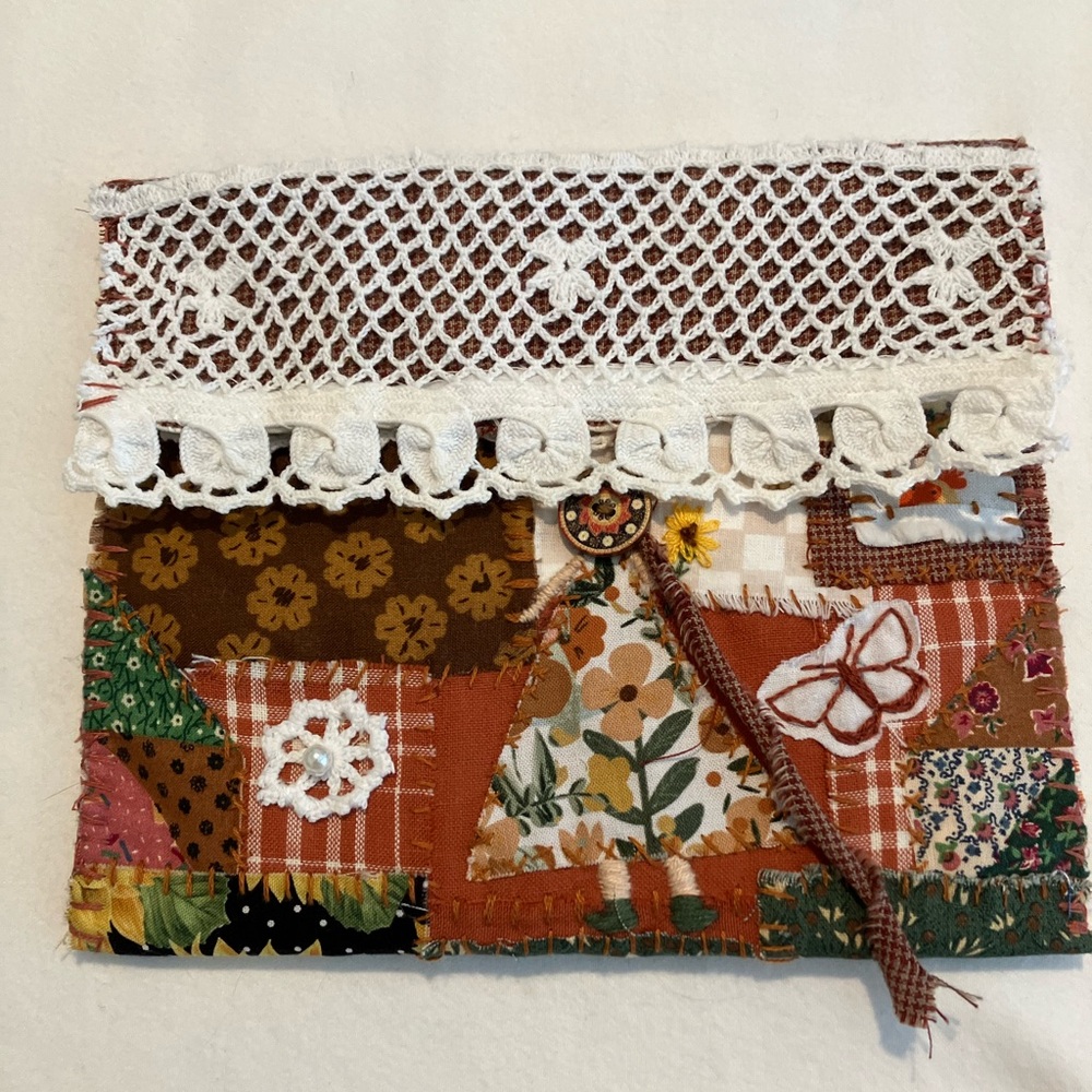 Handmade Slow Stitched Patchwork Clutch Purse, Project Bag, Jewelry Holder